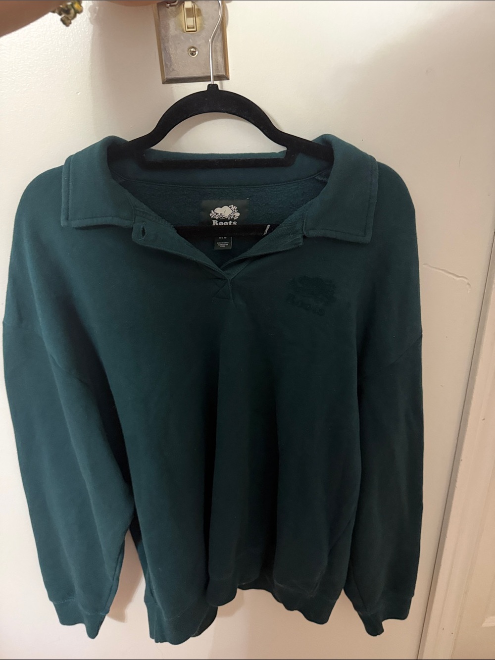 Roots Men's Deep Teal V-Neck Collared Sweater